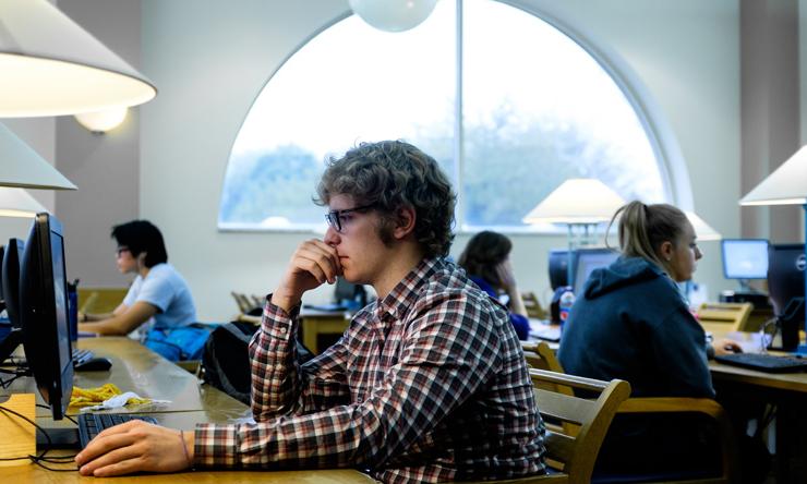 students in library